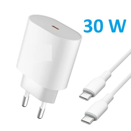 30W Snabbladdare för iPhone 15/16/17 + USB-C till USB-C 1m kabel