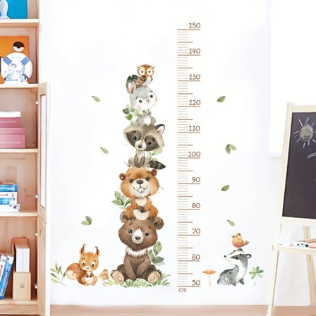 Tegneserie Smilende Dyr Stablet Højde Måling Vægklistermærker til Børneværelse Soveværelse Hjem Dekoration Vægmærkater til Halloween og Jul