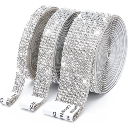 3 ruller selvklæbende krystalrhinsten diamantbånd - DIY diamantbånd klistermærker med 2 mm rhinsten til kunsthåndværk, bling sølv