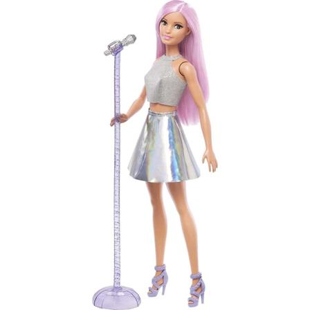 Barbie Popstjärna Med Mikrofon Och Rosa Hår Silvrig Klänning Mix Color