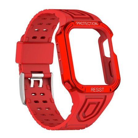 Apple Watch (45mm) kontrastivärinen ranneke ja suojus - Punainen / Punainen