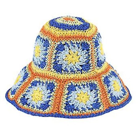 Motefargede blomstervevd solhatt, allsidig og pustende solhatt for piknik og camping (Blå)