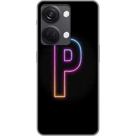 Kompatibel Mobilcover til OnePlus OnePlus Nord 3 Minimalistisk neonbogstav P i farvegradient og lyseffekt mod sort baggrund i digital neonstil