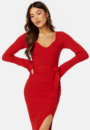 BUBBLEROOM Slit Knitted Midi Dress Klær