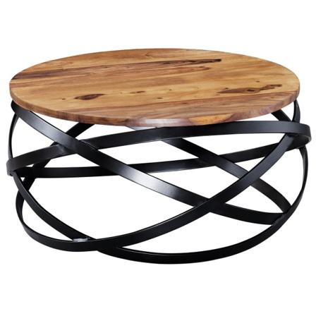 Rootz sofabord 60x30x60 cm Sheesham massivt træ - metal sofabord - Design stuebord rundt - Stuebord industribrun - Designer træbord sofabord massivt -