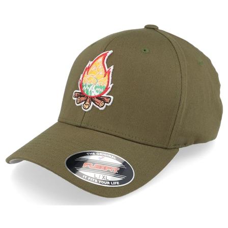 Wild Spirit - Zelená flexfit Kšiltovka - Mountain Camp Fire Olive Flexfit @ Hatstore