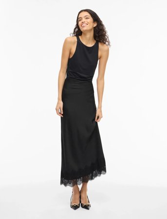 Vila Viellette Hw Ankle Lace Skirt - Noos - Black - 38