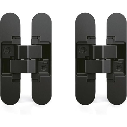 Usynlig dørhengsel, Sett med 2 usynlige hengsler for tunge dører, 40 kg belastning, 180o åpning, zamak, svart