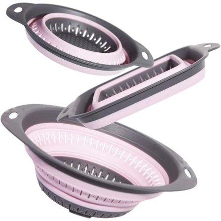 Sæt med 3 sammenklappelige køkkendørslag/si perfekt til at hælde pasta, grøntsager og frugt fra (pink (3 stk.))