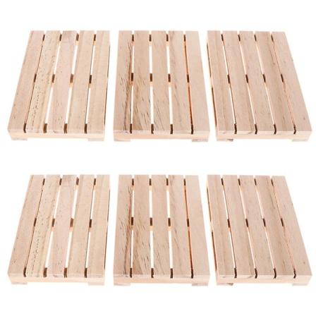 6 stk Mini Trebrett-Korkunderlag for Drikkevarer, Varme og Kalde Drikker, Mini Blokk Stable, DIY Håndverk