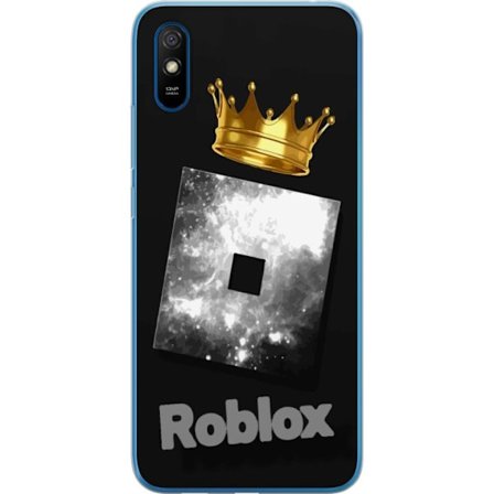 Kompatibelt Mobildeksel til Xiaomi Xiaomi Redmi 9AT Minimalistisk svart og sølvfarget Roblox-symbol med gylden krone og luksuriøs gamer-estetikk på