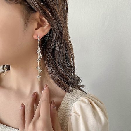Fashionabla enkla långa tofsar älvblomma örhängen inlagda med Zirkon Örhängen accessoarer