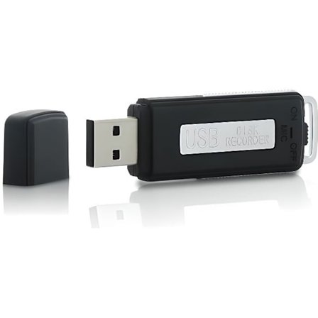 Spion USB-minne med inbyggd mikrofon - Enkelsidig USB-anslutning - 4 GB - 75 timmars inspelning - Svart