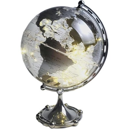 Silver Globe Bordlampa, 3 meter Ljuskedja, Globus Diam. 20 cm, Varmvitt Ljus