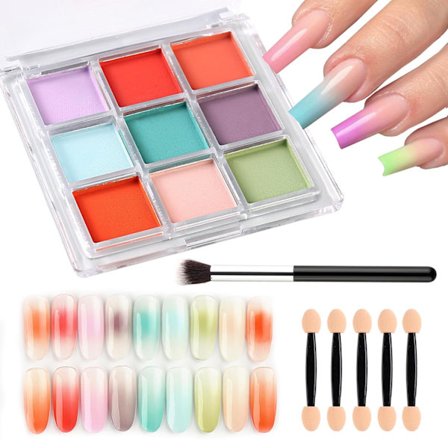 9 Farger Neglepigment Palette Gradient Ombre Neglepulver Sett for DIY Manikyr Nybegynnere - Perfekt Negledesign med Ultra Fint Pulver