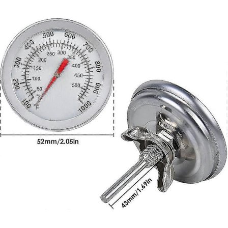 Ovntermometer i rustfrit stål Max 500c/1000f - Analogt display til grill, pizzaovn, træovn