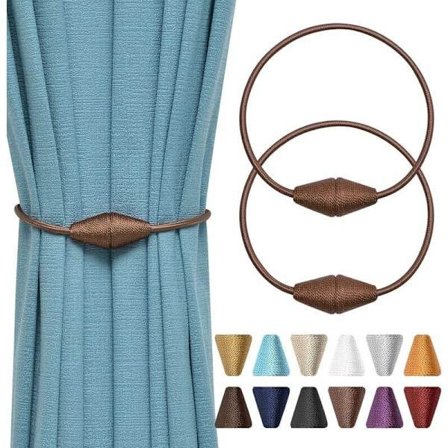 Parti med 2 magnetiske gardinomfavnelser i vevd tau, håndlagde, praktiske og dekorative for hjemmet og kontoret (lys kaffe)