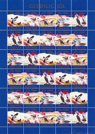 Færøerne - Julemærkeark 1984 - Takket - Ubrugt eller foldet