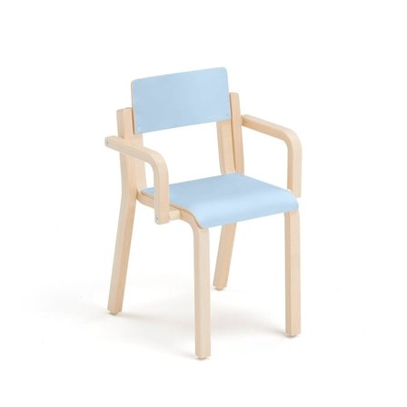 Stol DANTE, med armstöd, höjd: 380 mm, laminat, björk/blå