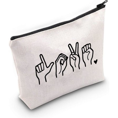 Amerikansk tegnspråk gave Kjærlighet Tegnspråk Sminkepung ASL Kosmetikkveske ASL Lærer Takkegave Døvesamfunnet Gave Glidelås Reiseveske (