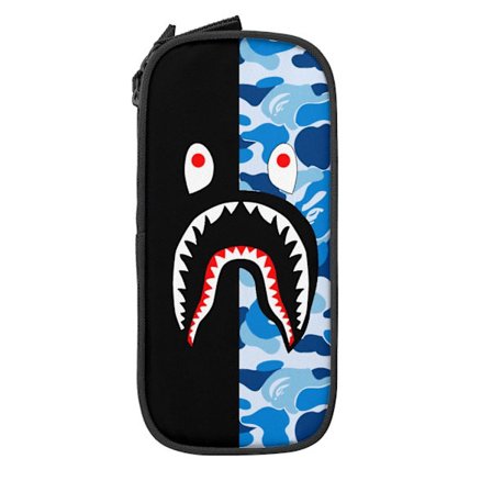 Bape Shark Camo Penalhus med Stor Kapacitet, Stor Penalhus Pen Taske med Lynlås, Penalhus til Skole Studerende Kontorartikler