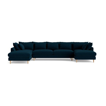 Ofelia Højrevendt U-sofa - Boston Blå, Blød/Medium Komfort, Inkl. Puder - 377x210x85cm - Perfekt Flyder Sofa