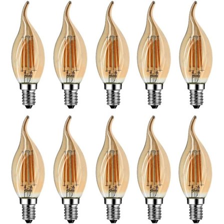 E14 LED Flammepære, 4W svarende til 40W Halogen/Glødepære, Varm Hvid 2700K, Forsænket LED Stearinlys Flamme, 360° Stråle, CRI>80, Brunt Glas