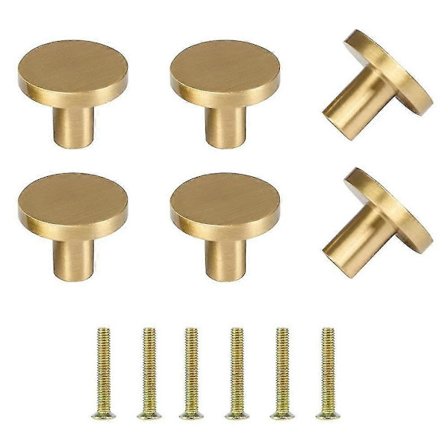 6 stk Gull Skapknotter Håndtak Rund Gull Skapdørhåndtak Børstet Messing Skapknotter Messing_Kvalitetsgave