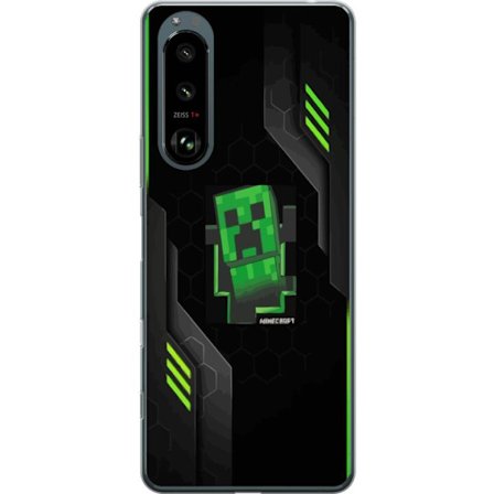 Kompatibelt Mobilskal till Sony Sony Xperia 5 III Grön pixelbaserad creeperliknande spelillustration med futuriska neoninslag och mörk techbakgrund