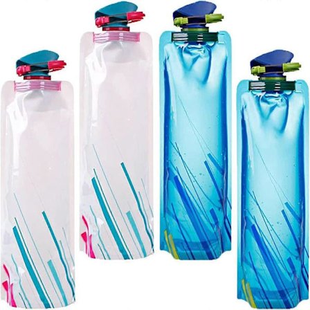 4 kpl Taitettavia Vesipulloja 700ml Kannettavia Kokoontaitettavia Vesipusseja Uudelleenkäytettäviä Pehmeitä Pulloja Vesipussi Ulkoilulajeihin, 