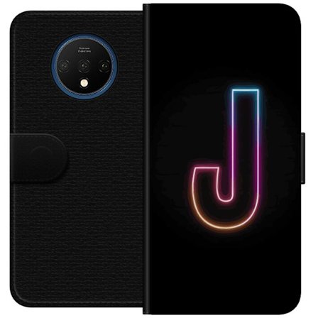 Kompatibelt Plånboksfodral till OnePlus OnePlus 7T Minimalistisk neonbokstav J i färgskiftande ljus mot svart bakgrund