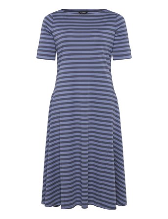 Lauren Women Striped Stretch Cotton Midi Dress - Blue - 46-48