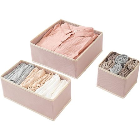 3-pack Vikbar Förvaringslåda i Tyg Garderob Byrå Lådorganisatör Tygkorgar Behållare Avdelare för Kläder Underkläder BH:ar Strumpor, Rosa