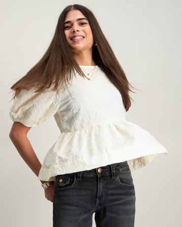Gina Tricot Young Y puff sleeve top Kremowy Topy i bluzki Dziewczynki - Kids Brand Store