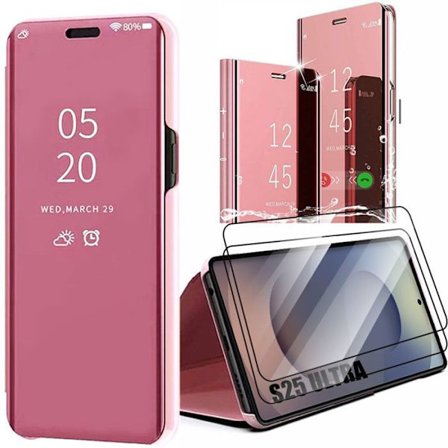 Skyddshölje - BOOLING - för Samsung Galaxy S25 Ultra - Rosa - Smart View - med 2 härdade glas