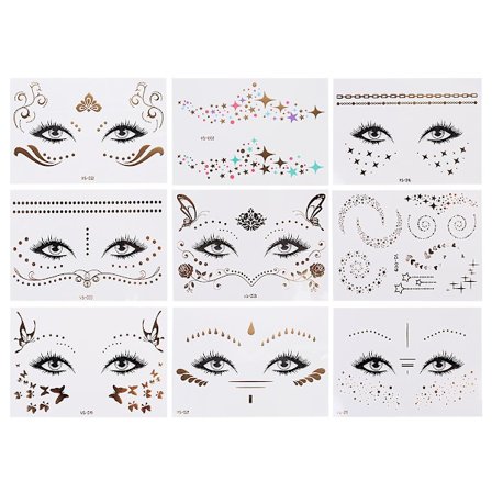 18pcs Waterproof Gold Face Stickers Delicate Masquerade Body Decal Stickers Creative Temporary Tattoos (vs-011,vs-016,vs-019,vs-020,vs-021,vs-022,vs-0