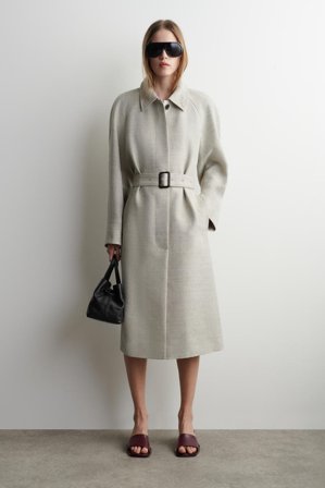 COS Women's Linen-Wool Long Trench Coat in Beige