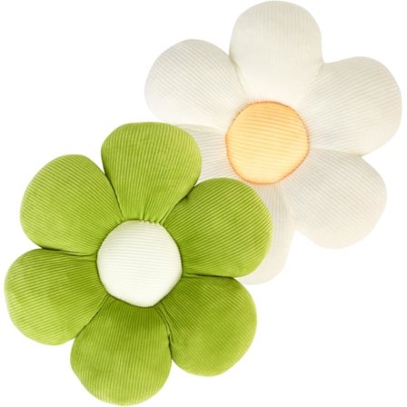 2 stk. blomsterputer, 40 cm blomstergulvpute, pute, sittepute, myk og fluffy petalpute, for hjemmesofa bil (grønn, hvit)