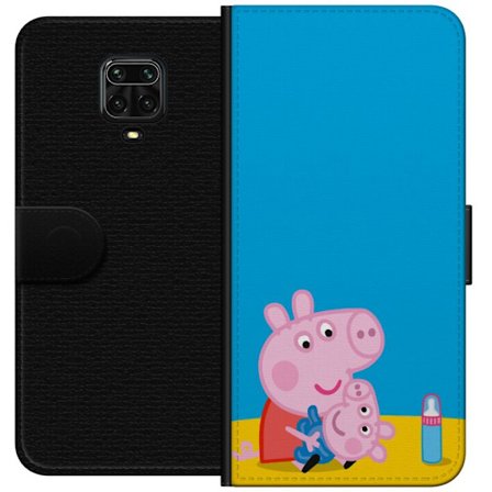 Kompatibelt Lommeboketui til Xiaomi Redmi Note 9 Pro Peppa Pig alvet tema med krone og tryllestav på rosa bakgrunn, søt barneillustrasjon med Greta