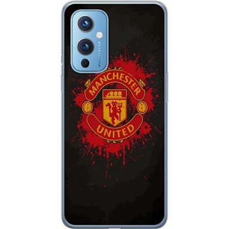 Kompatibelt Mobildeksel til OnePlus OnePlus 9 Manchester United logo i rød og gul farge med røff sportslig bakgrunn