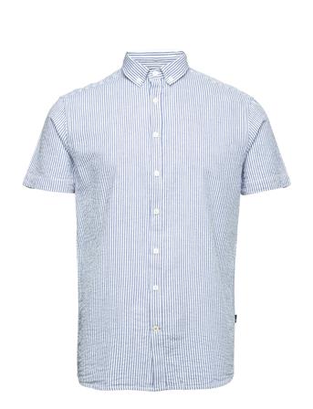 Johan Seersucker Stripe S/S Shirt Lyhythihainen Paita Sininen Kronstadt