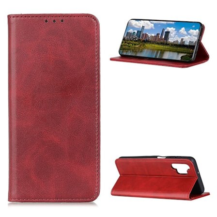 Lompakko-style Aitoa Nahkaa Läppäkotelo For Samsung Galaxy A32 - Punainen