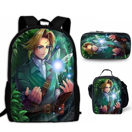 The Legend Of Zelda Papel 3 stk/sæt Rygsæk 3d Print Skoleelev Bogtaske Anime Laptop Dagspose Madpose Penalhus 11