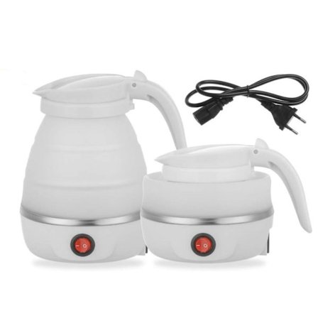 Foldbar Bærbar Kedel | Rejsekedel - Opgraderet Fødevaregodkendt Silikone, 5 Min. Varmelegeme Til Hurtig Foldbar Elkedel, Hvid 600ML 220V EU Stik