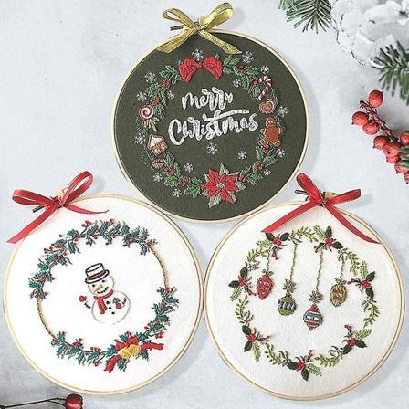 Broderikit Julemann Snømann Ornament Krans Komplett Broderistartsett for Nybegynnere