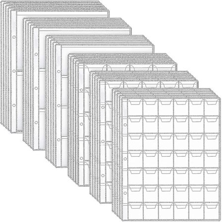 30 Stk. Møntsamler Ringbindsark Mønt Plastlomme Møntside Klare Holdere Frimærke Valuta Samlealbum