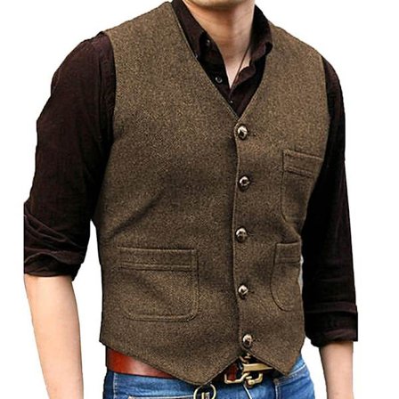 Herre Vintage Tweed Vest V-Hals Casual Ull Vest