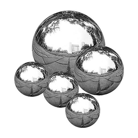 Speilpolert refleksjonskule i rustfritt stål til hagedekorasjon (15X15 cm, sølv)