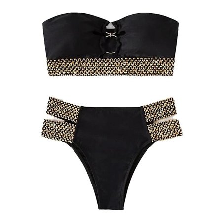 Dam O-ring utskuren axelbandslös Bandeau Bikini Set Baddräkt Baddräkt