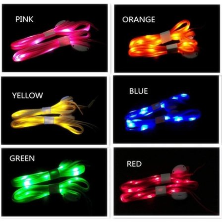 LED skosnören 6 par - High Visibility Soft Nylon Light Up Shoe